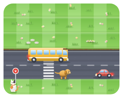 The calico cat holding up a stop sign at a road
